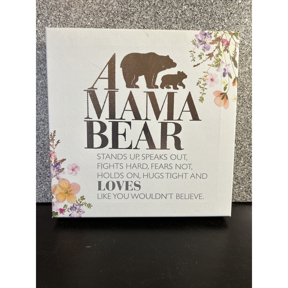 Mama Bear Wrapped Canvas Wall Art Hallmark 8" x 8" x 1.5" Light Blue & Floral